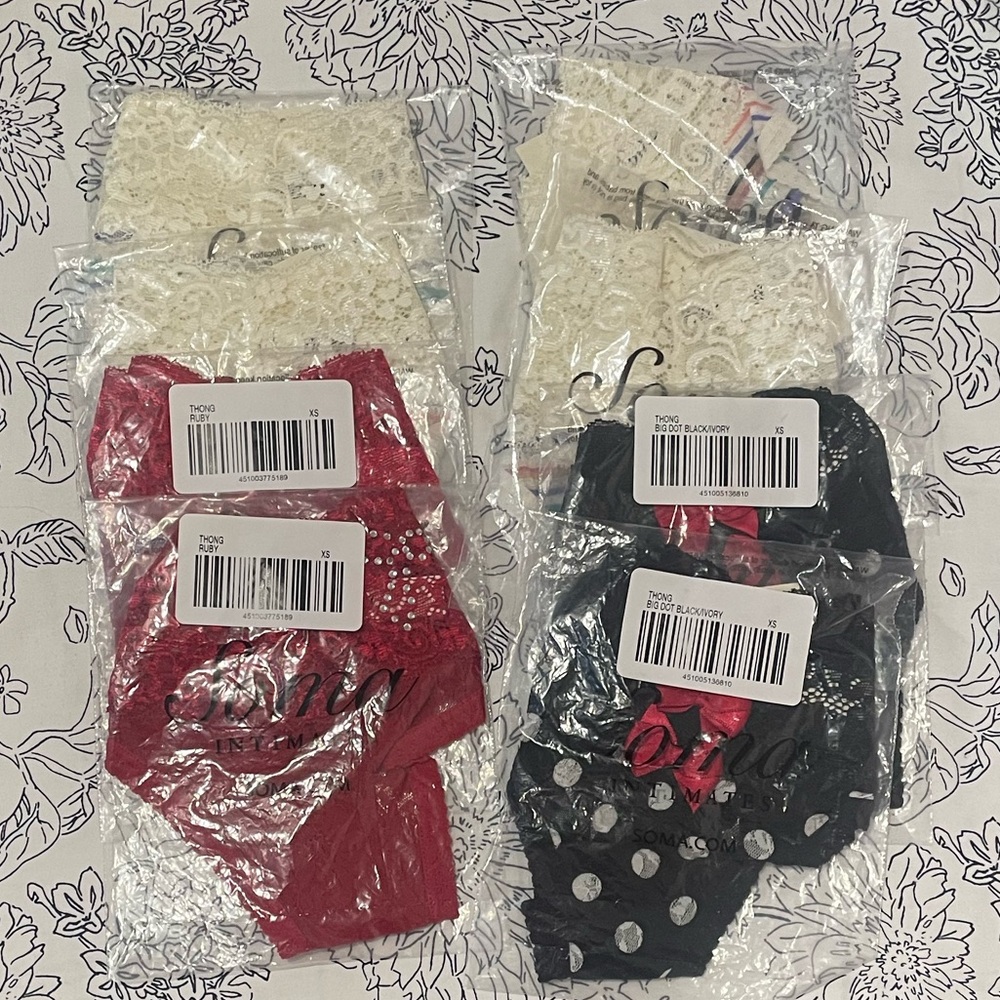 NWT Lot of 8 Variety Soma Embraceable Signature All Over Lace Thong Panties